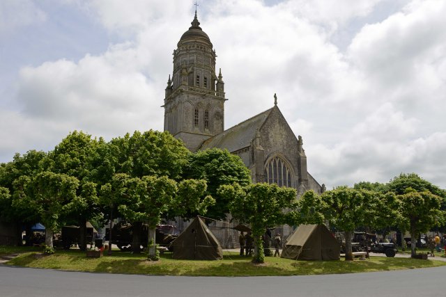 The church at Sainte-Marie-du-Mont surrounded by 1944 militaria