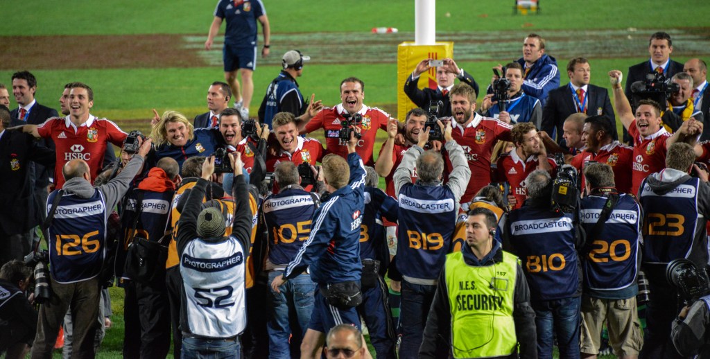 The Lions celebrate in front of their fans at the end of the game