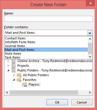 Specifying what a new public folder will contain