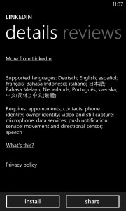 The data that the LinkedIn Windows Phone app can access