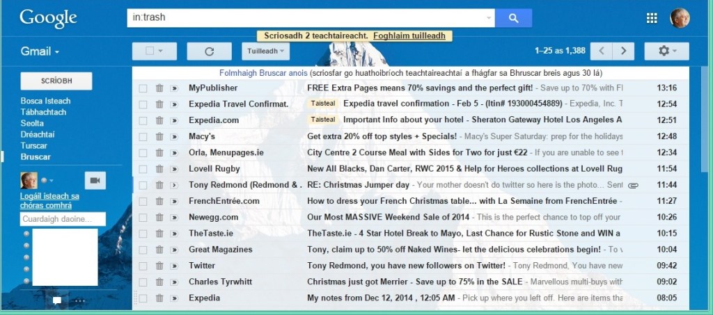 Gmail as Gaeilge