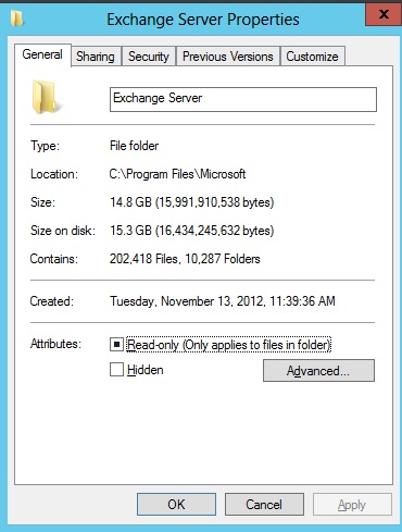 Exchange 2013 folder size