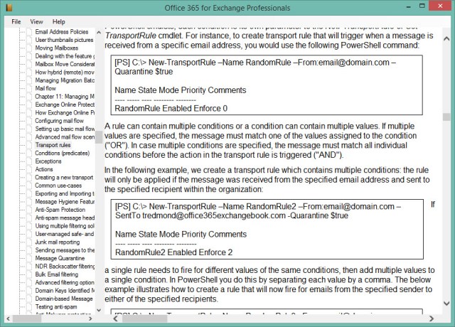 Using the free PC EPUB reader to review Office 365 for Exchange Professionals