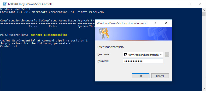 Running the Connect-ExchangeOnline function