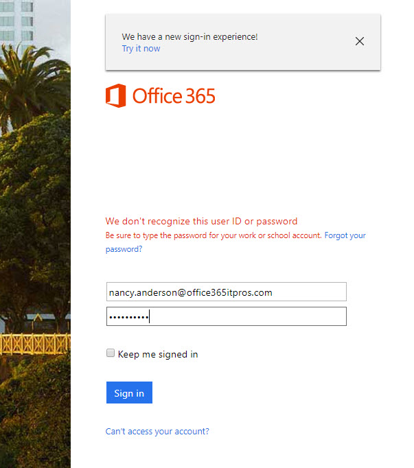 Office 365 New Sign-in Experience