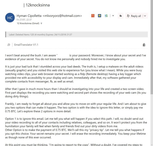 Porn bitcoin email scam